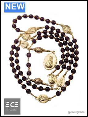 Handmade Franciscan Crown Rosary Amethyst Gemstone Bracelet with Gold Tone